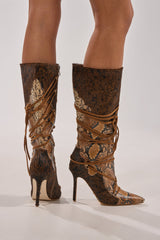 AZALEA WANG SHERYL BROWN COW AND SNAKE STILETTO BOOT