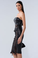 NOT FOR YOU PU LACE UP MIDI DRESS