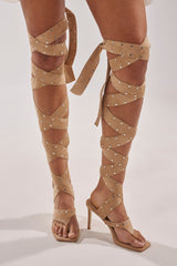 AZALEA WANG SODALITE NUDE FAUX SUEDE LACE UP SANDAL