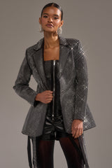 MORE CHAMPAGNE PLEASE BACKLESS RHINESTONE BLAZER