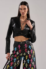 REAL ONE FAUX LEATHER BLAZER