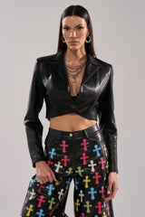 REAL ONE FAUX LEATHER BLAZER