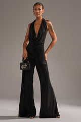 MAKE YOU DO A DOUBLE TAKE RHINESTONE JUMPSUIT IN BLACK