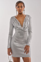 TOO HOT TO HANDLE RHINESTONE MINI DRESS IN SILVER