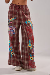 KRIYSTA FLORAL PATCH PLAID PANT