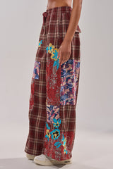 KRIYSTA FLORAL PATCH PLAID PANT