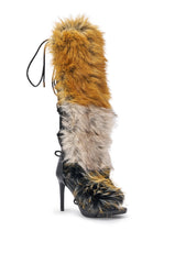 AZALEA WANG STAMOS BLACK MULTI FUR GLADIATOR STILETTO SANDAL