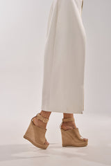 AZALEA WANG TANA NUDE MIXED MATERIAL WEDGE
