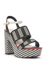 AZALEA WANG TESERA BLACK WHITE PLATFORM WOVEN SANDAL