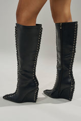 AZALEA WANG THAUMUS BLACK LACE UP WEDGE BOOT
