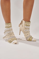 AZALEA WANG UZMA BONE DENIM SILVER HARDWARE STILETTO BOOTIE