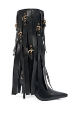 AZALEA WANG XANTHE BLACK BELT EMBELLISHED STILETTO BOOT