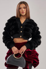 WILD HEART FAUX FUR CARDIGAN IN BLACK