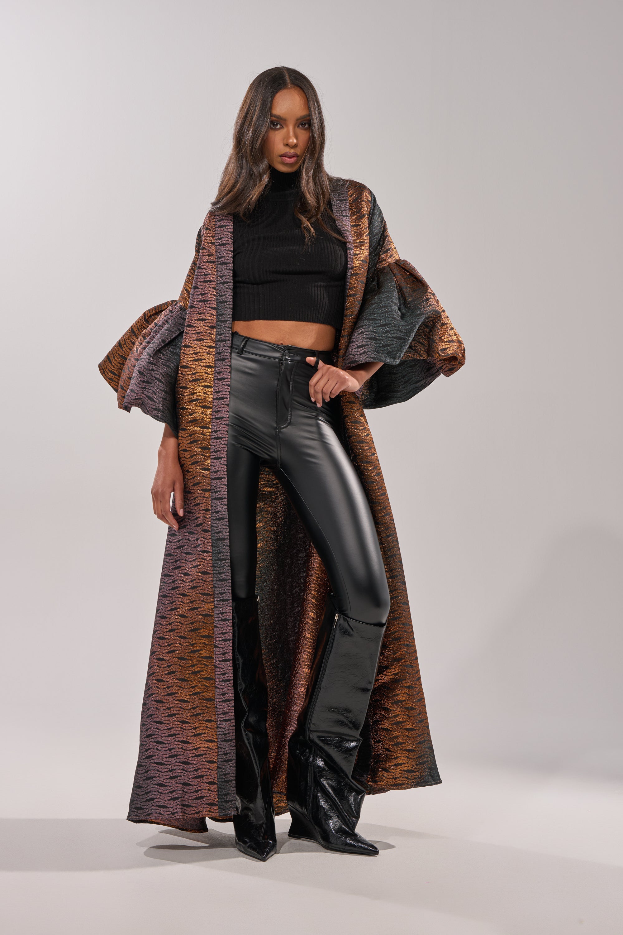 FLORENCE BROCADE PUFF SLEEVE DUSTER
