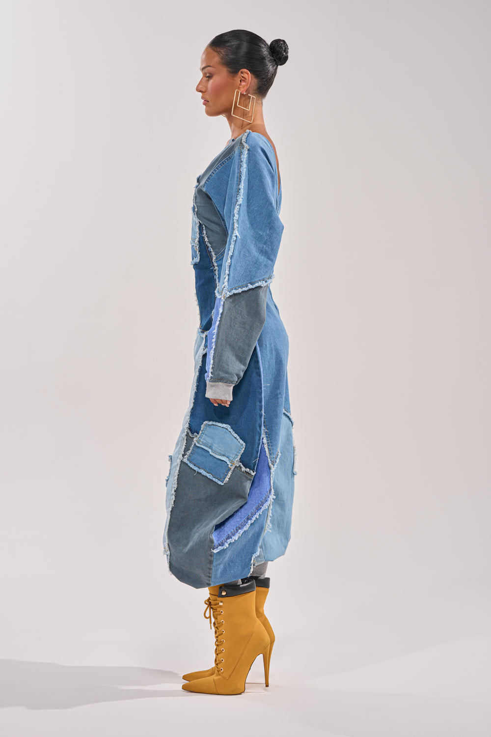 COMFY COZY JUMPSUIT IN DENIM PATCHWORK