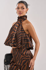 INTO THE WILD ZEBRA HALTER NECK BLOUSE