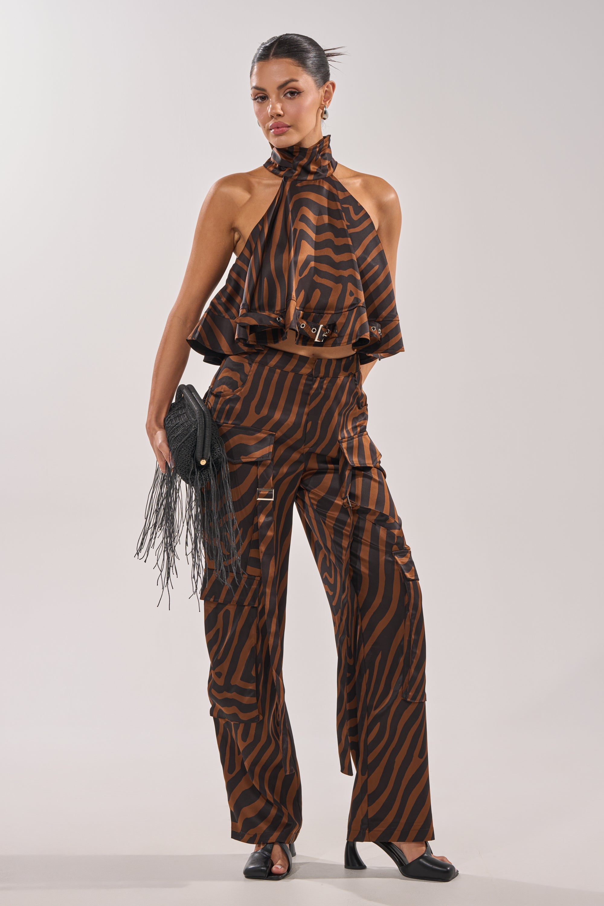 INTO THE WILD ZEBRA HALTER NECK BLOUSE
