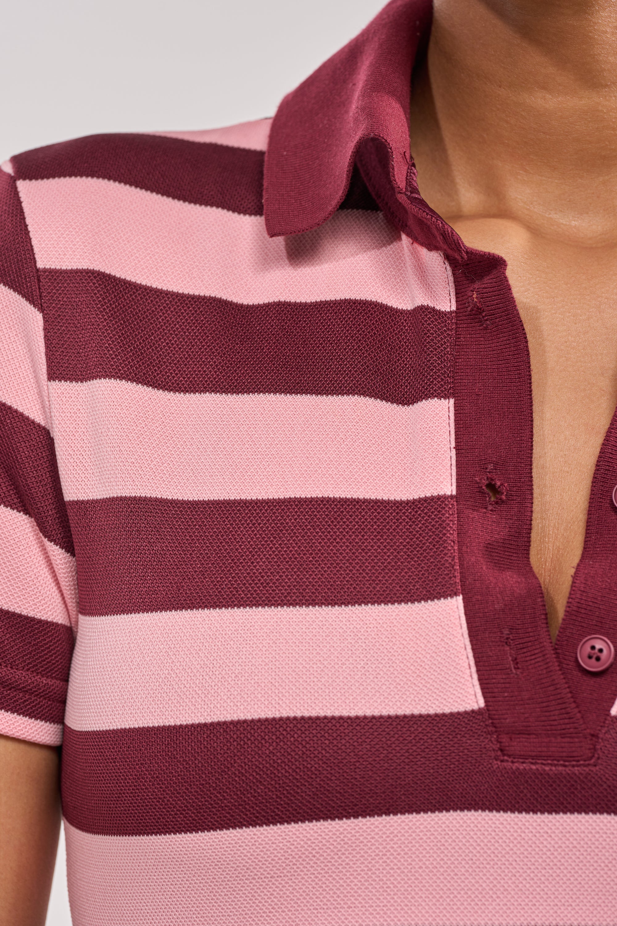 OFFICE SIREN STRIPED SHIRT DRESS IN BURGUNDY