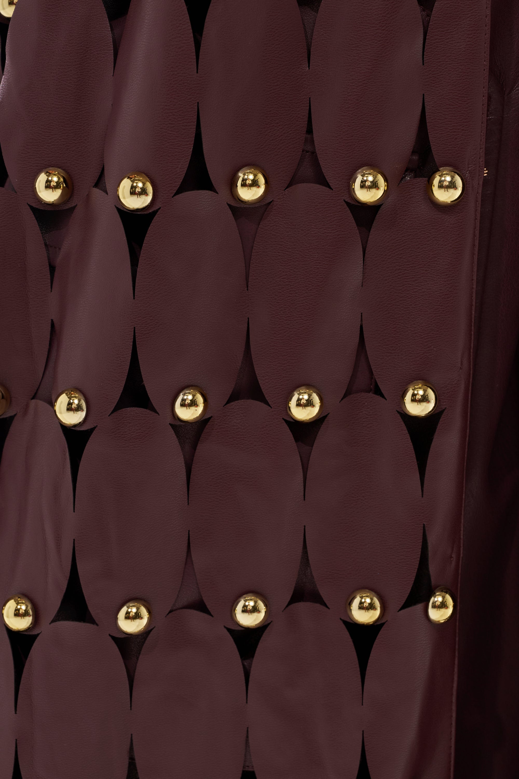 THE SNEAK PEEK STUDDED PU LONG CARDIGAN IN BURGUNDY