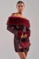 BABY IT'S COLD OUTSIDE FUR TRIM SEQUIN MINI DRESS