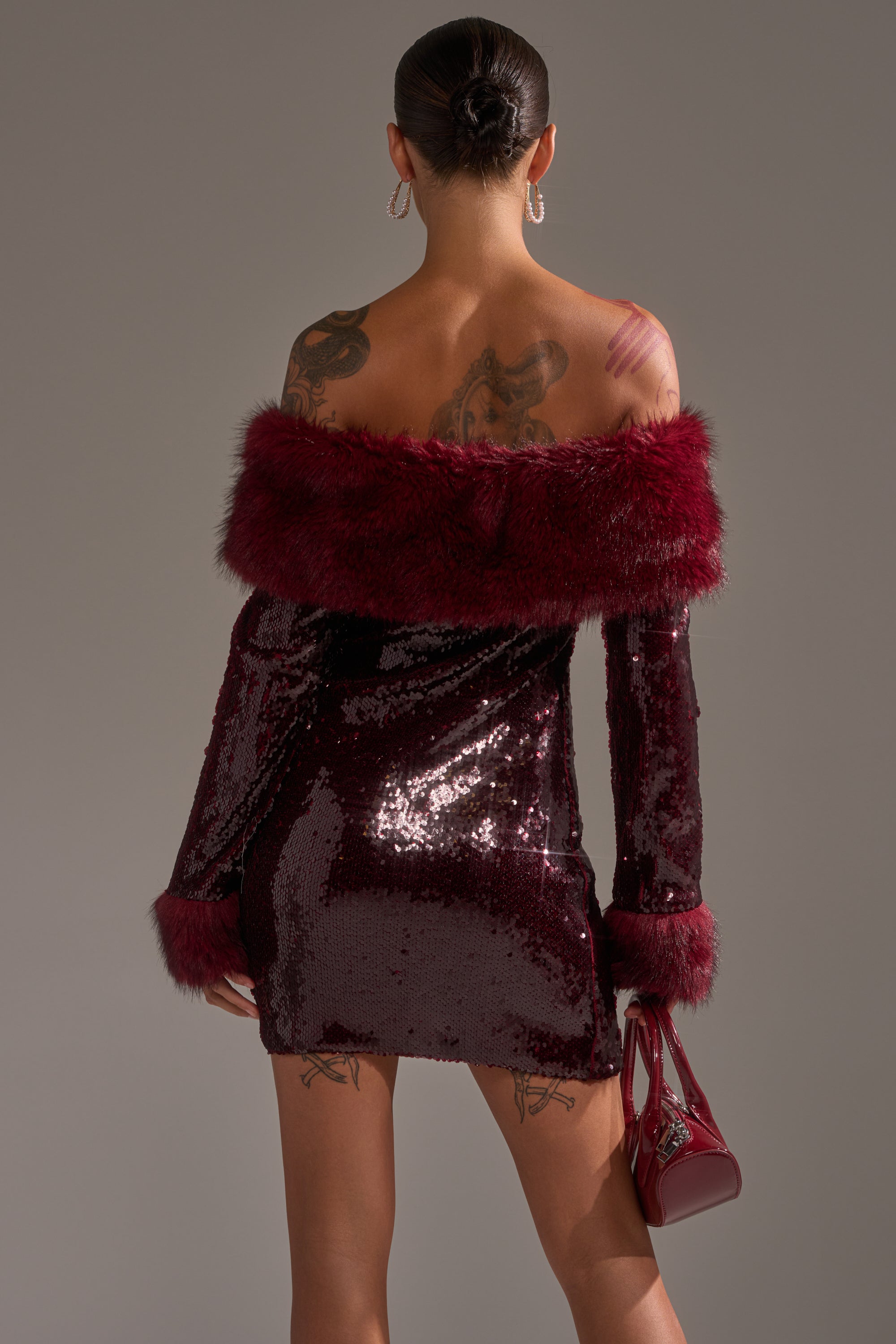 BABY IT'S COLD OUTSIDE FUR TRIM SEQUIN MINI DRESS