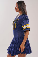 VARSITY BLUES LACE MINI DRESS