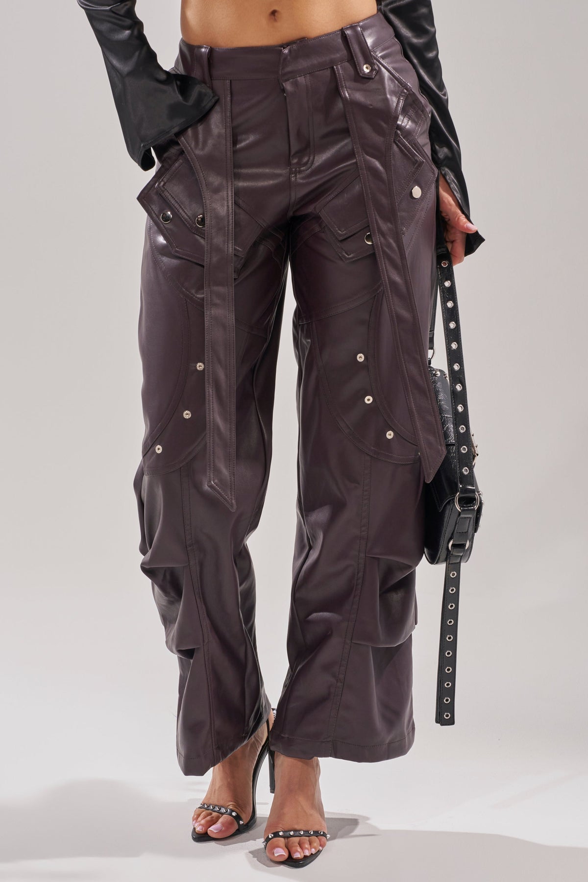 THE BEST PLUM FAUX LEATHER CARGO TROUSER