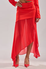 RED HOT ASYMMETRICAL MIDI SKIRT