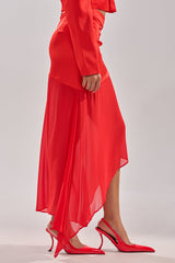 RED HOT ASYMMETRICAL MIDI SKIRT