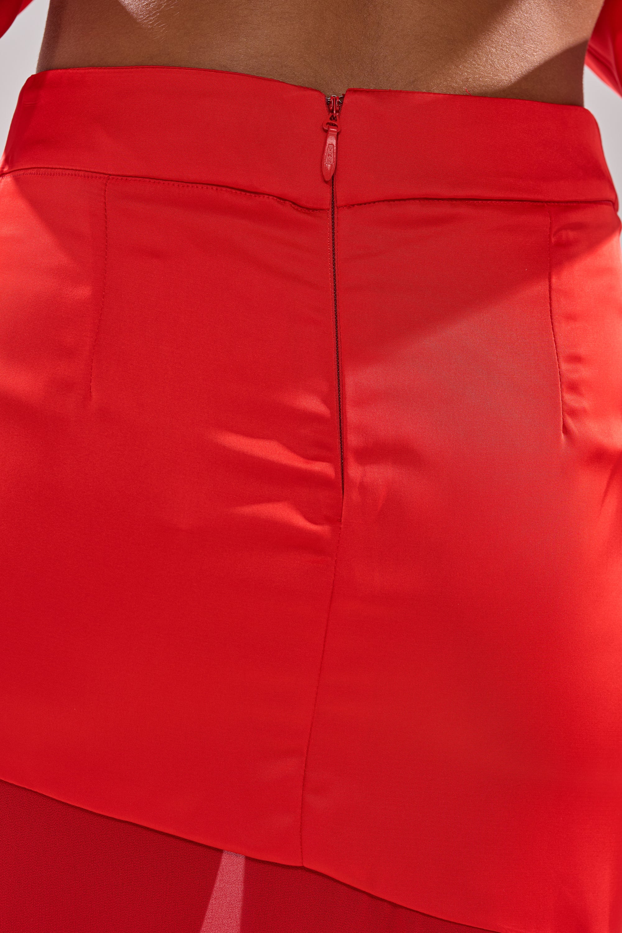 RED HOT ASYMMETRICAL MIDI SKIRT