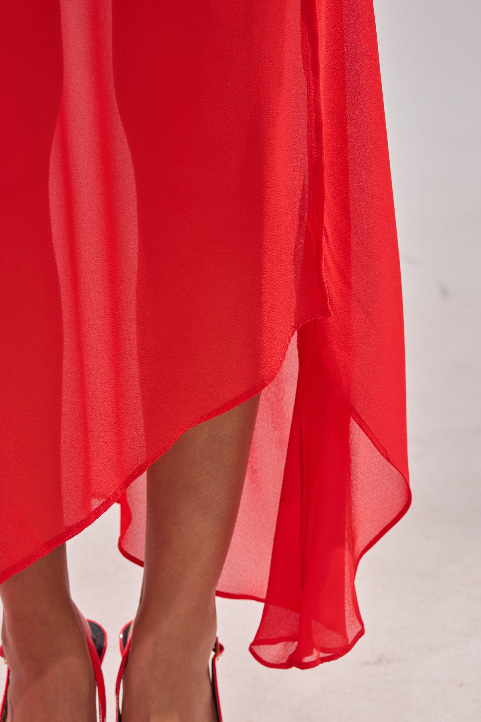 RED HOT ASYMMETRICAL MIDI SKIRT