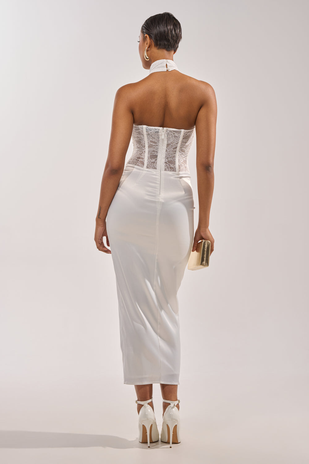 EVANGELINA SATIN MAXI DRESS IN WHITE