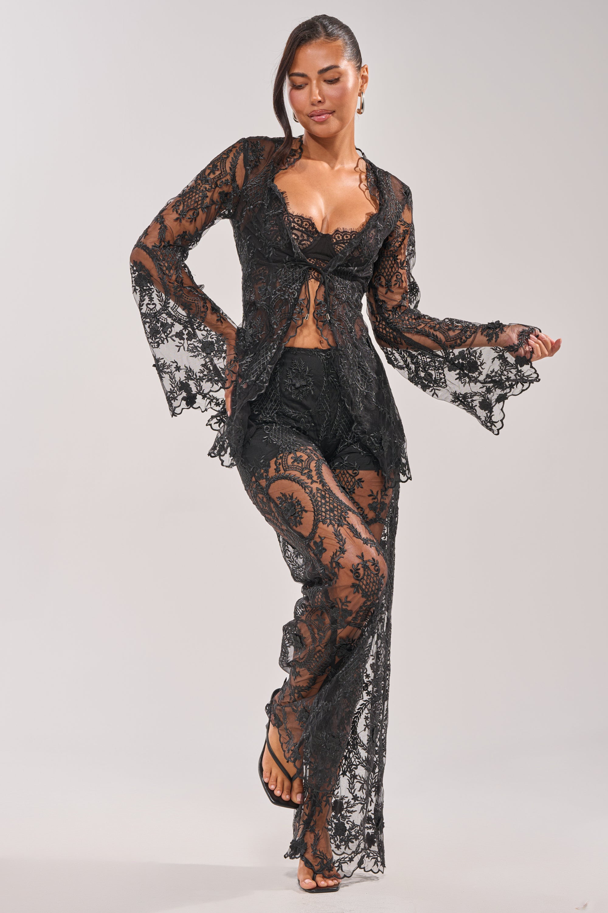 SUPER LUXE LACE TIE-FRONT BLOUSE