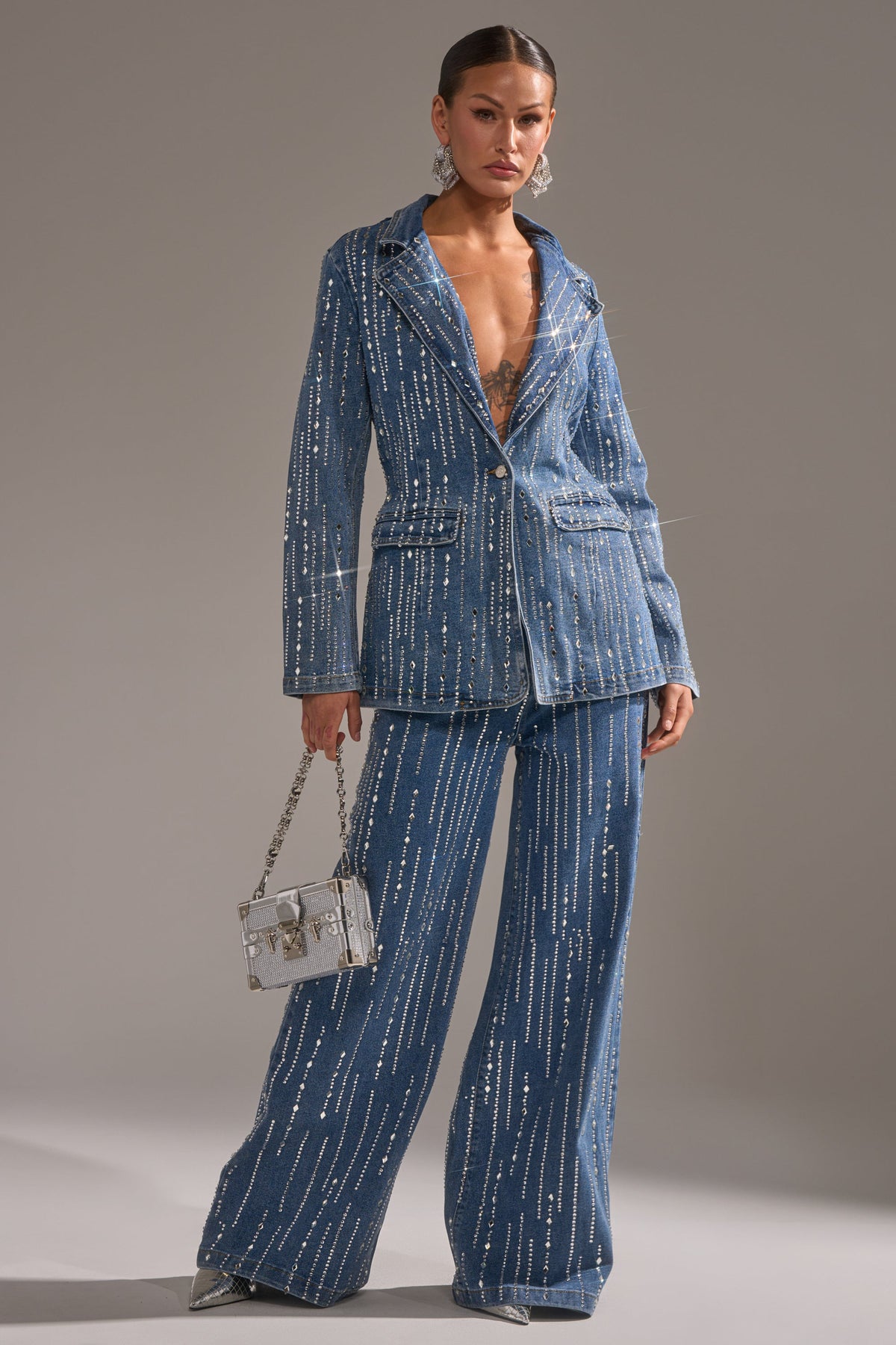 NEVER COME DOWN RHINESTONE DENIM