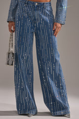 NEVER COME DOWN RHINESTONE DENIM