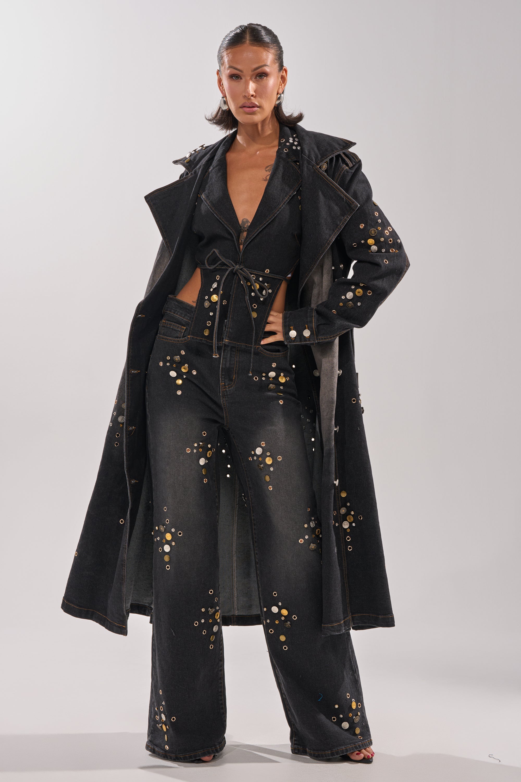 SPACE AND TIME STUDDED DENIM VEST