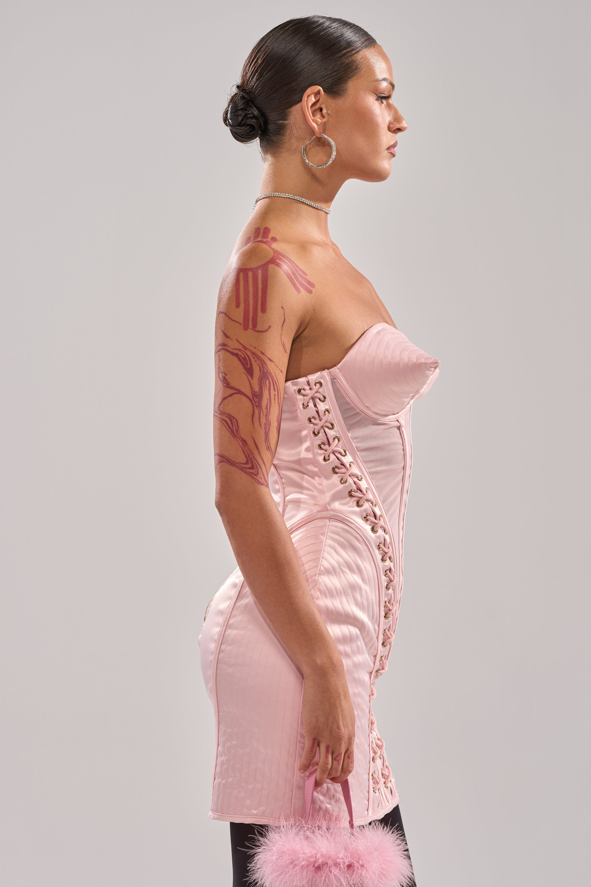 WOAH BABY SATIN MINI DRESS WITH CONE DETAIL