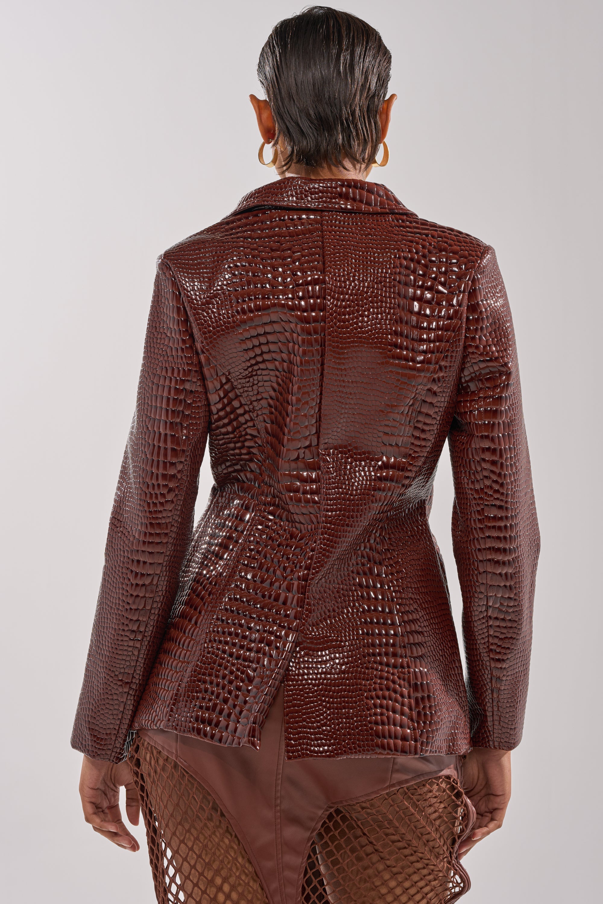 NEW FLAME EMBOSSED PATENT BLAZER