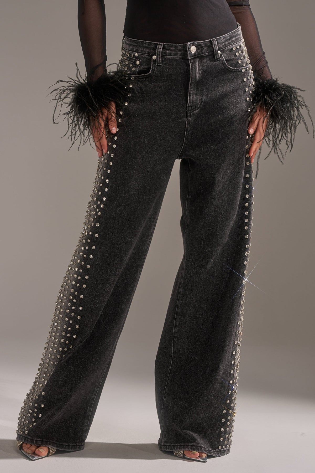 FREAKING FIRE EMBELLISHED DENIM