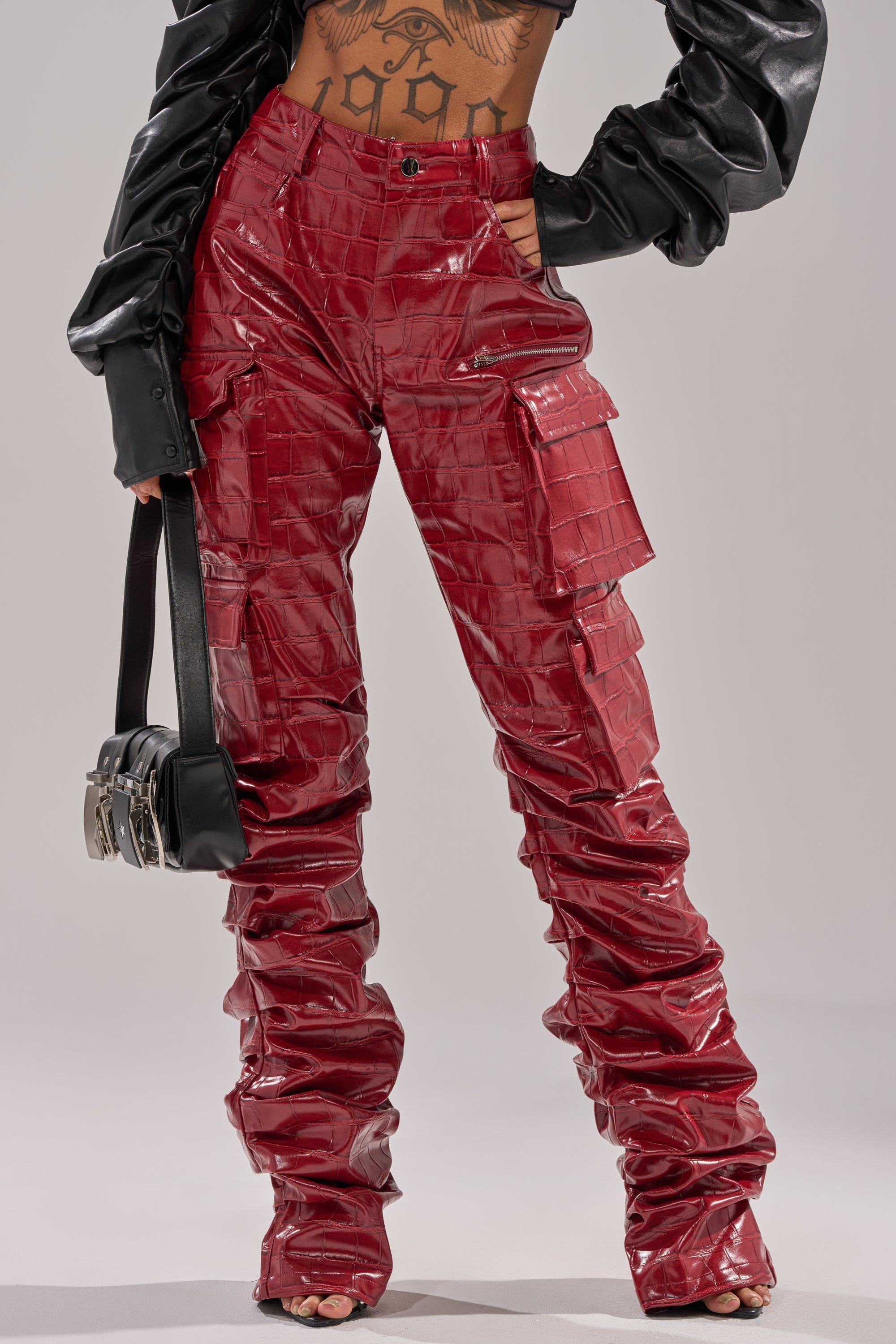 STRAIGHT TO THE POINT STACKED FAUX LEATHER TROUSER