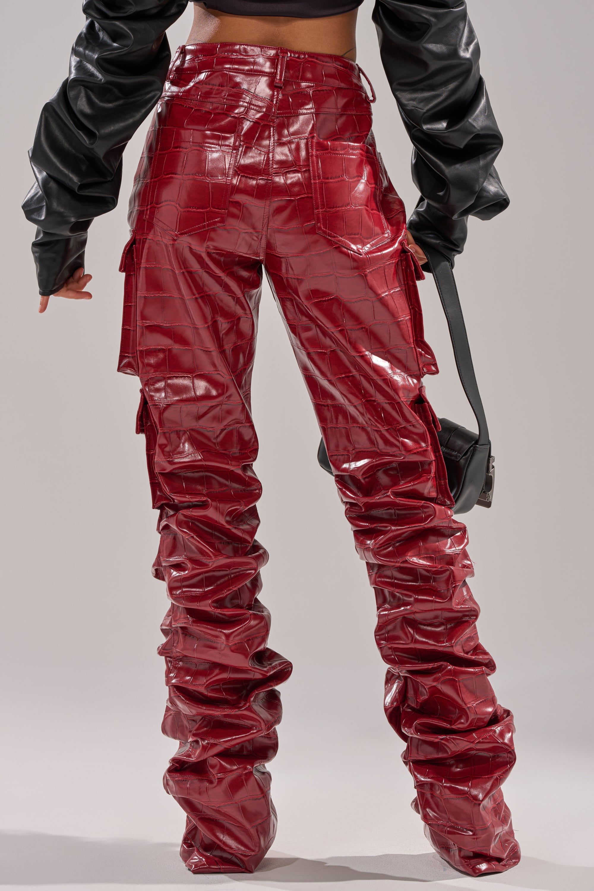 STRAIGHT TO THE POINT STACKED FAUX LEATHER TROUSER
