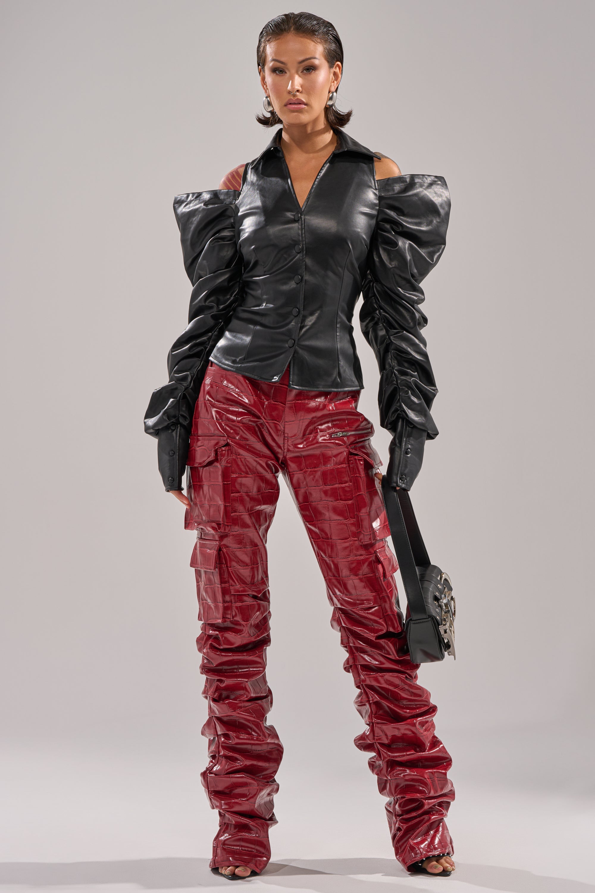 STRAIGHT TO THE POINT STACKED FAUX LEATHER TROUSER