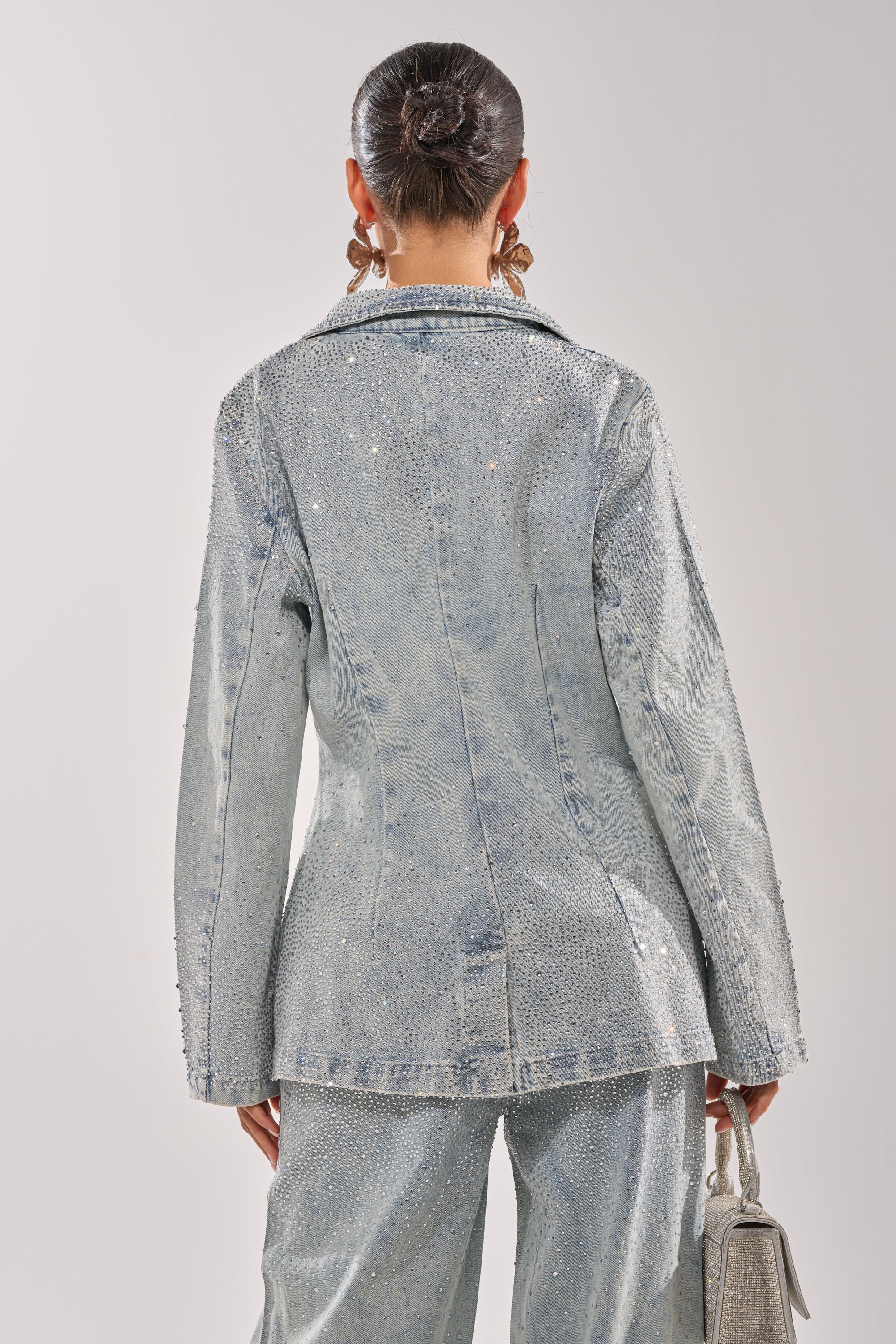 LIGHTS OUT RHINESTONE DENIM BLAZER