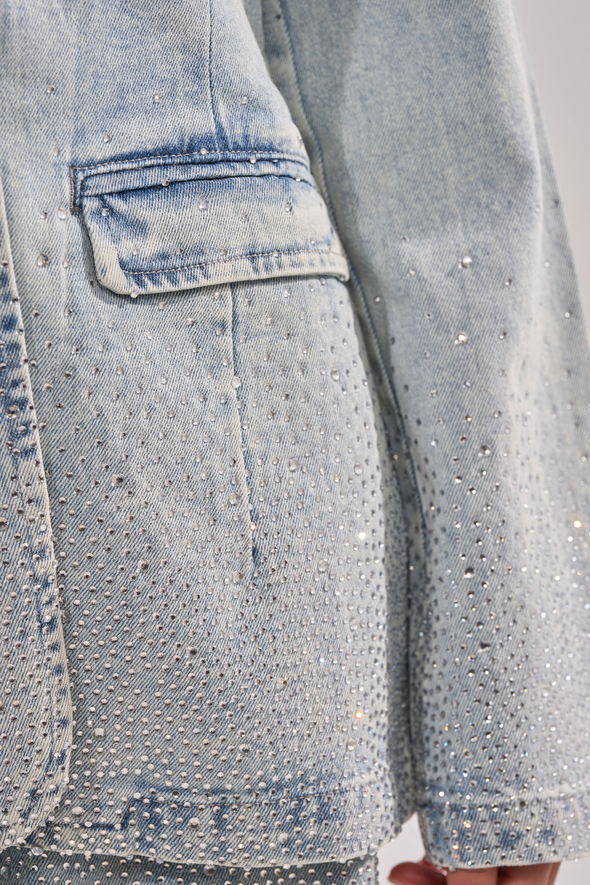 LIGHTS OUT RHINESTONE DENIM BLAZER