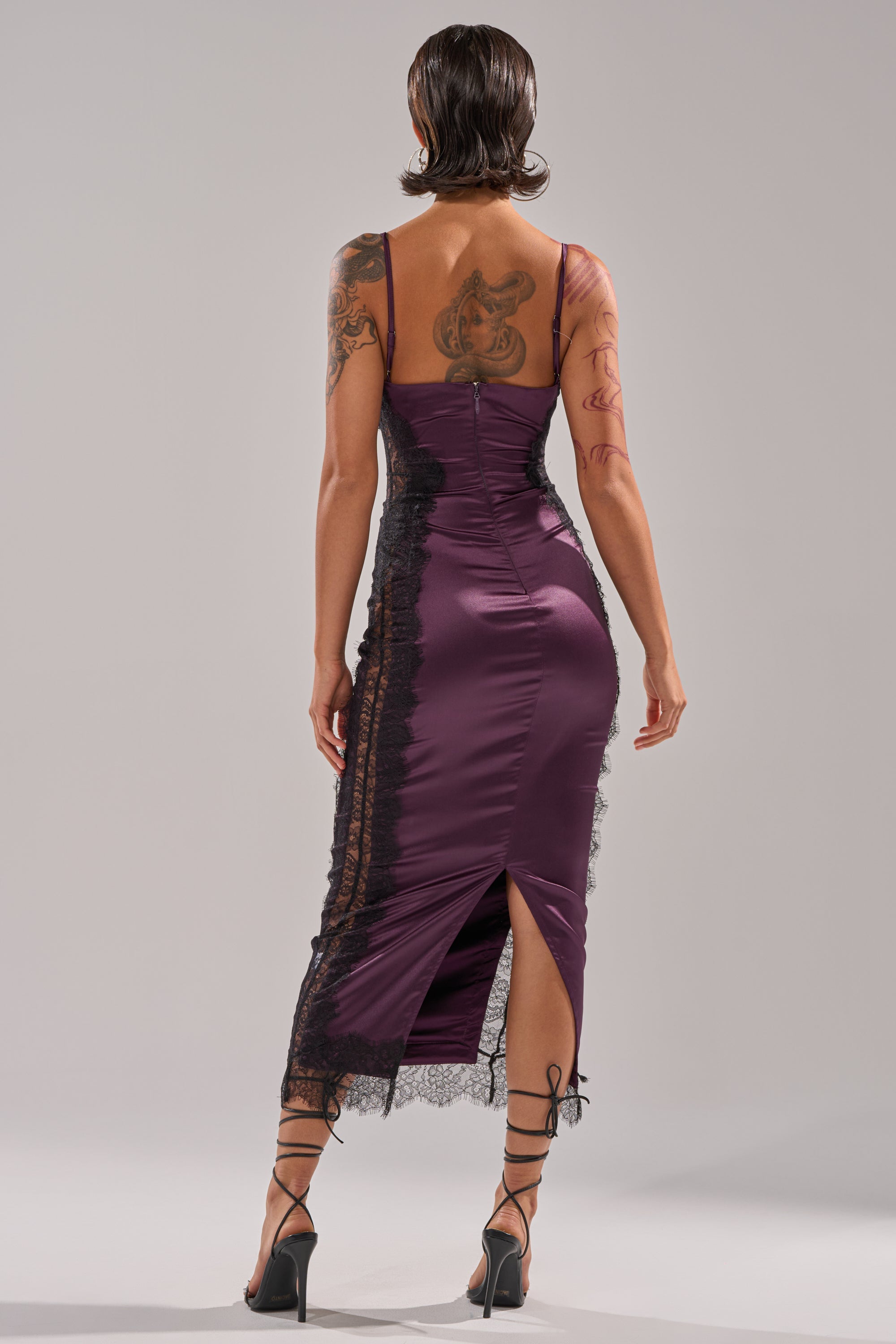 ESSENTIAL LACE TRIM SATIN SLEEVELESS MIDI DRESS