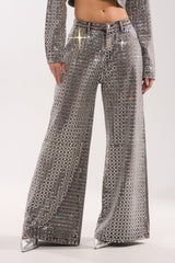 PICK N CHOOSE RHINESTONE WIDE LEG DENIM IN GREY