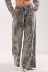 PICK N CHOOSE RHINESTONE WIDE LEG DENIM IN GREY