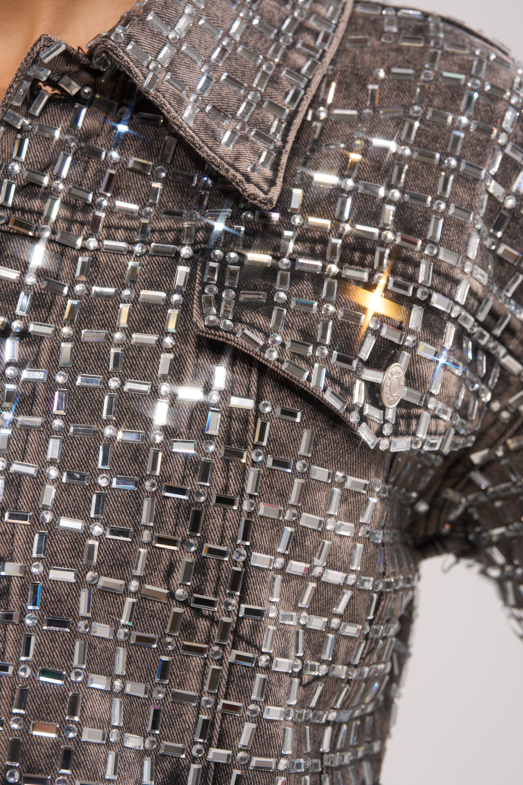 PICK N CHOOSE RHINESTONE DENIM JACKET IN GREY