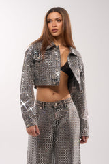 PICK N CHOOSE RHINESTONE DENIM JACKET IN GREY