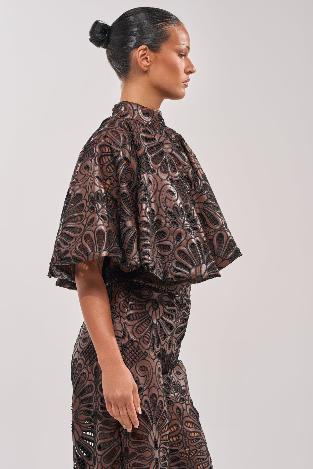 LENA LACE AND PU BLOUSE